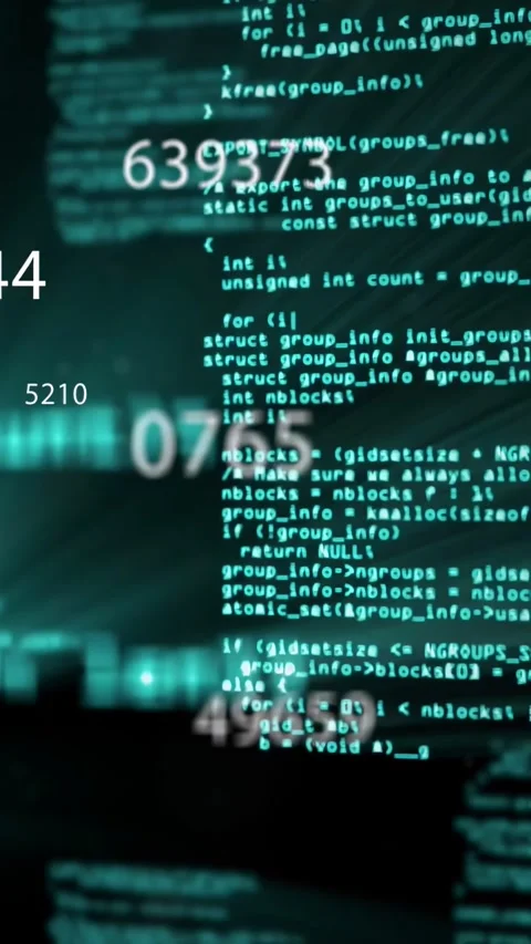 Vertical video: Numbers appearing, main code focusing, counters moving, view Stock Footage 340133241