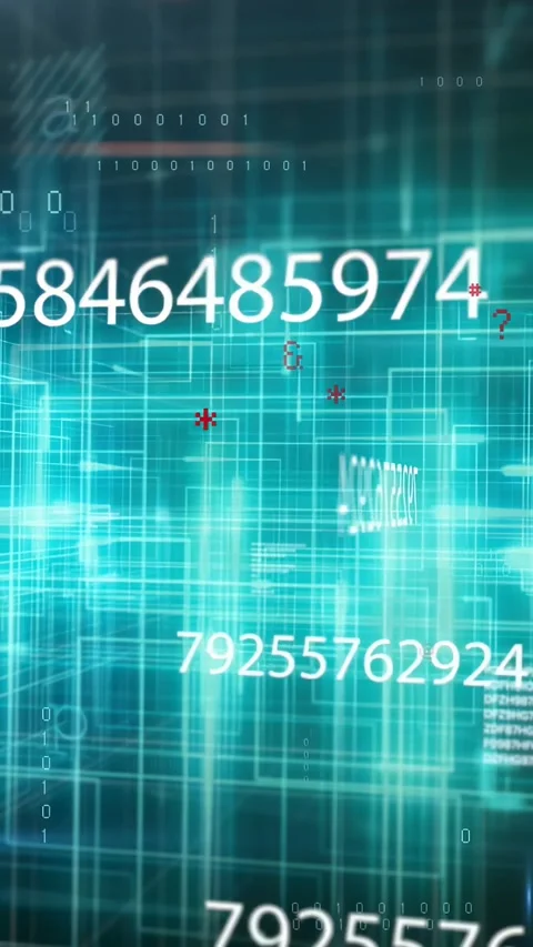 Vertical video: Numeric and code elements triggered by pan, drifting and scaling Stock Footage 328398275