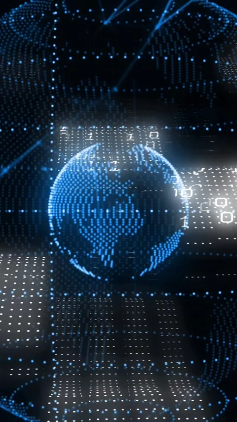 Vertical video: Numeric pulse initiating blue-dot globe forming rotating and Stock Footage 329552503