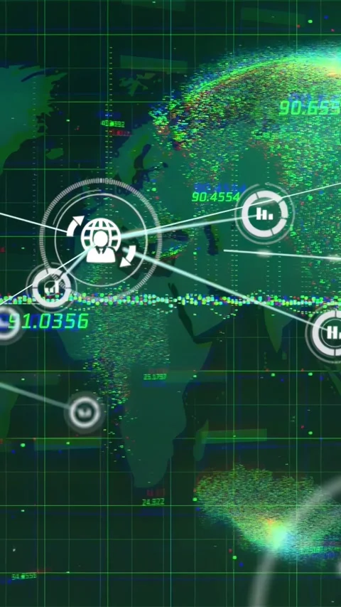 Vertical video: Numeric tick starting core node pulsing sending radial lines and Video stock 328332053