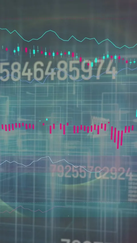 Vertical video: Numeric traces rising, 3D grid and numbers forming stacked Stock Footage 334836793