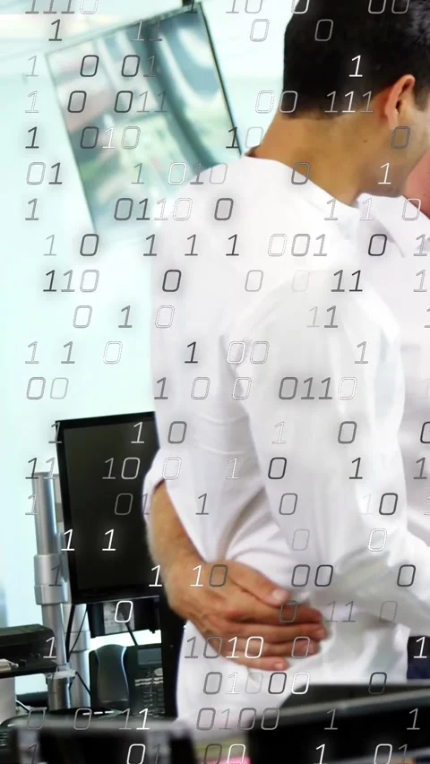 Vertical video: Office man standing, peer placing arm supporting colleague, Stock Footage 334602877