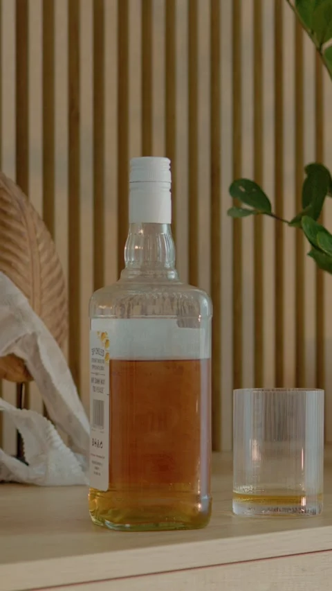 Vertical video Office table with liquor and woman's underwear creates surprising Stock Footage 327577149