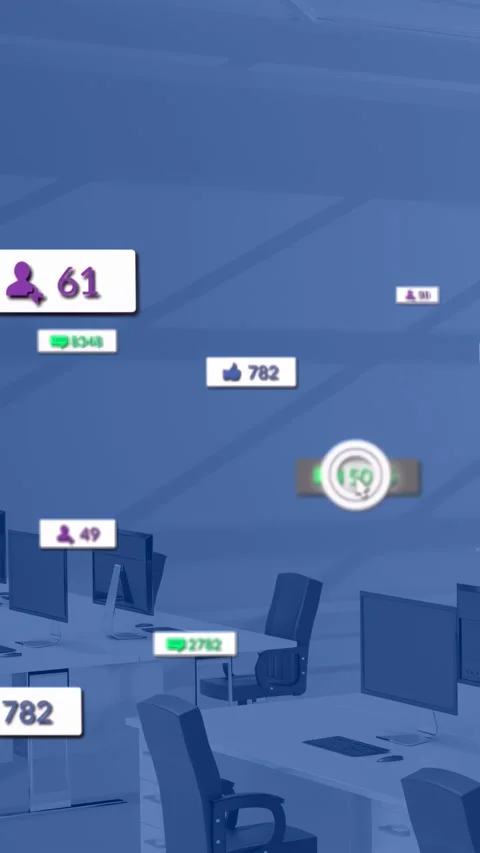 Vertical video: Office with UI badges, cursor hover causing pulses, counts Stock Footage 333157418