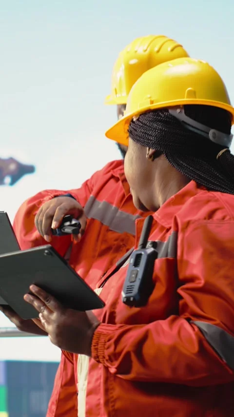 Vertical video Offshore platform engineering team testing safety systems Stock Footage 319451079