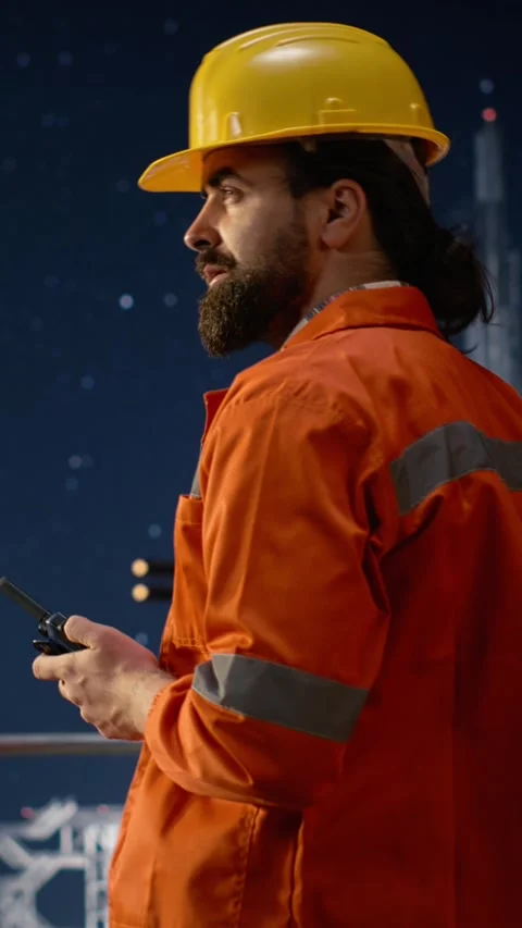 Vertical video Offshore platform engineering team coordinating safe supply Stock Footage 339890136