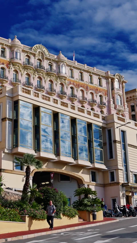 Vertical video. One of the central streets of Monte Carlo on a sunny weekday Stock Footage 309890776