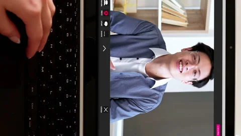 Vertical video online coaching man laptop hands Stock Footage 255113795