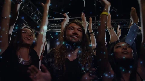 Vertical video: Opening chord starting front-row crowd raising hands, clapping, Stock Footage 334179010