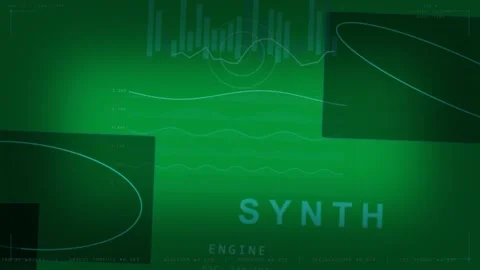 Vertical video: Opening SYNTH ENGINE HUD animating waves, bar meter, pulsing Video stock 333907492