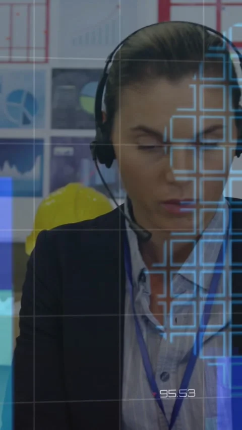 Vertical video: Ops coord seeing alert, monitoring ops via screen and mic, UI Stock Footage 329961790