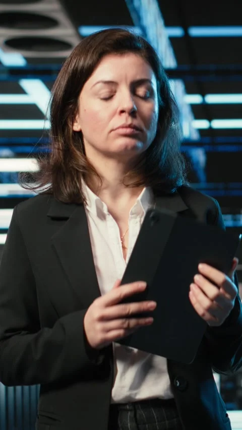 Vertical video Optimizing server load, VFX compositing and female programmer in Stock-Footage 329320154