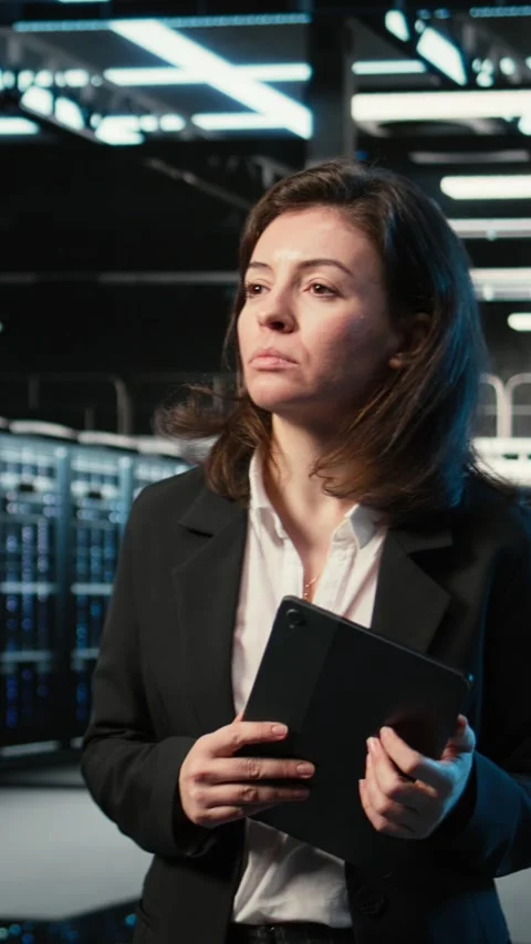 Vertical video Optimizing server load, VFX compositing and female programmer in Stock Footage 329322192