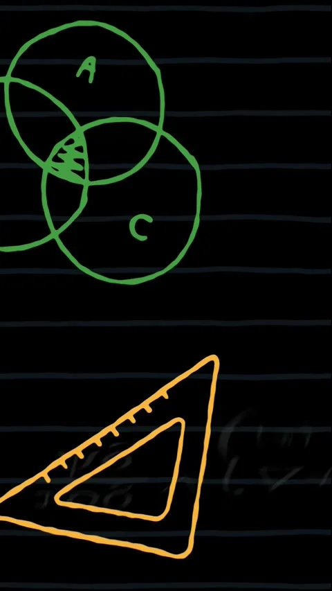 Vertical video: Orange stroke appearing drawing green Venn and orange ruler Stock Footage 334550249