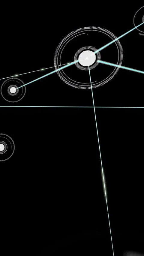 Vertical video: Orb entering diagonal and activating tech network connecting Video stock 332985057