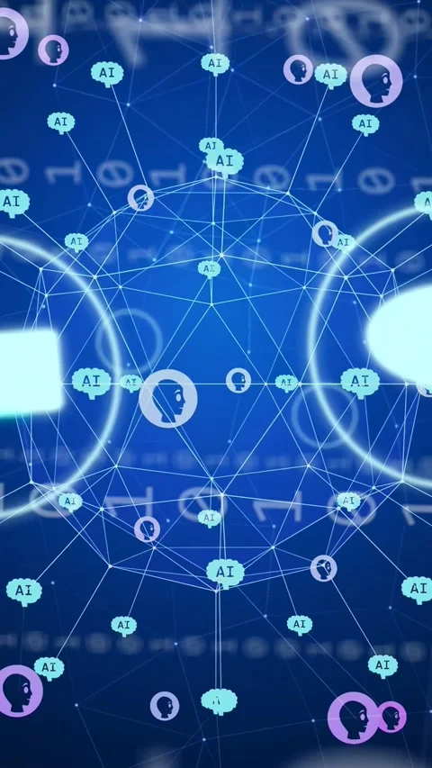 Vertical video: Orbiting AI bubbles starting core sphere rotating pulsing Stock Footage 334792879