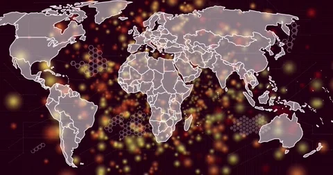 Vertical video: Outlined map on data input forming nodes, hex grids and lines 스톡 동영상 331197917