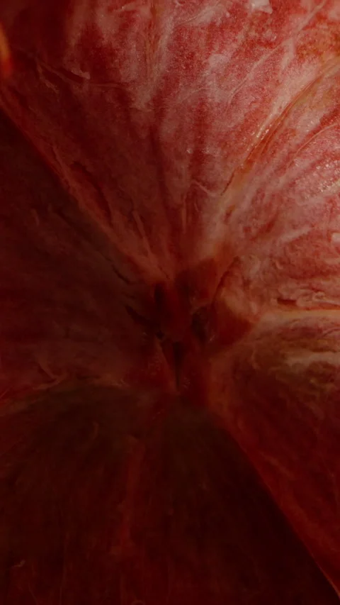 Vertical video. Overhead Close-Up of Empty Mangosteen Rind with Dark Red Inner Stock Footage 310664856