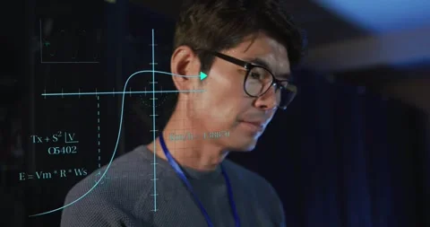 Vertical video: Overlay animating Korean man turning on stage viewing plot, Stock Footage 331197806
