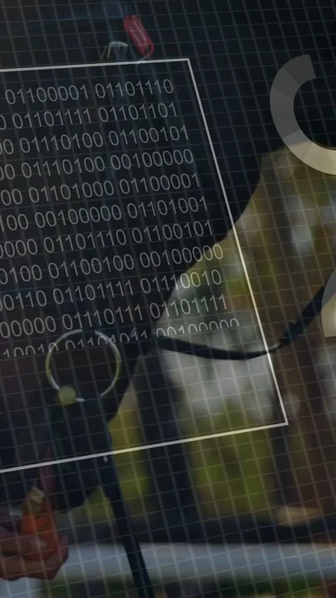 Vertical video: Overlay appearing, causing glasses rotating and HUD showing Stock Footage 333777322