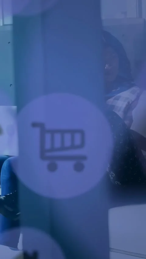 Vertical video: Overlay initiating drift, cart icons masking and revealing pair Stock Footage 334397046