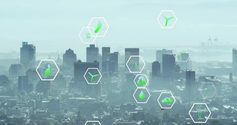 Vertical video: Overlay starting few hexes fading in, visualizing eco metrics 스톡 동영상 331336254