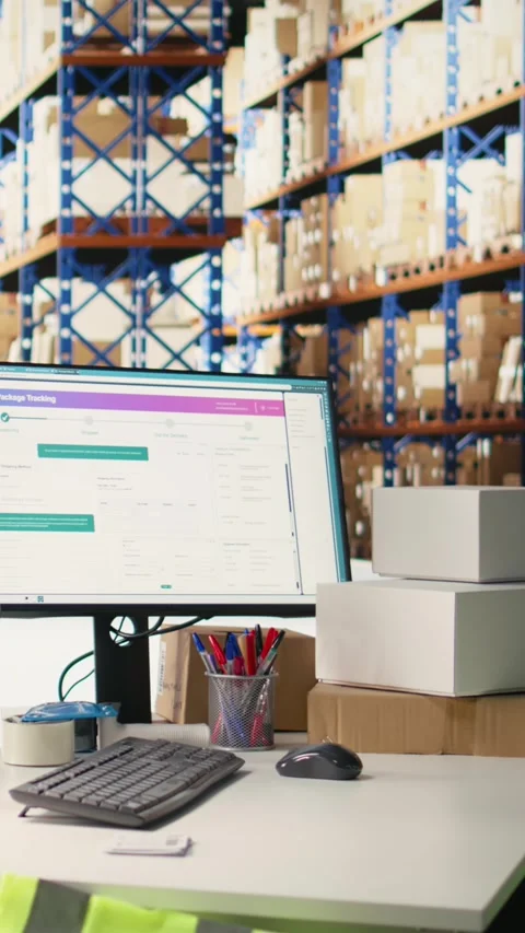 Vertical Video Package tracking software system follows the parcels shipped via 스톡 동영상 312578893