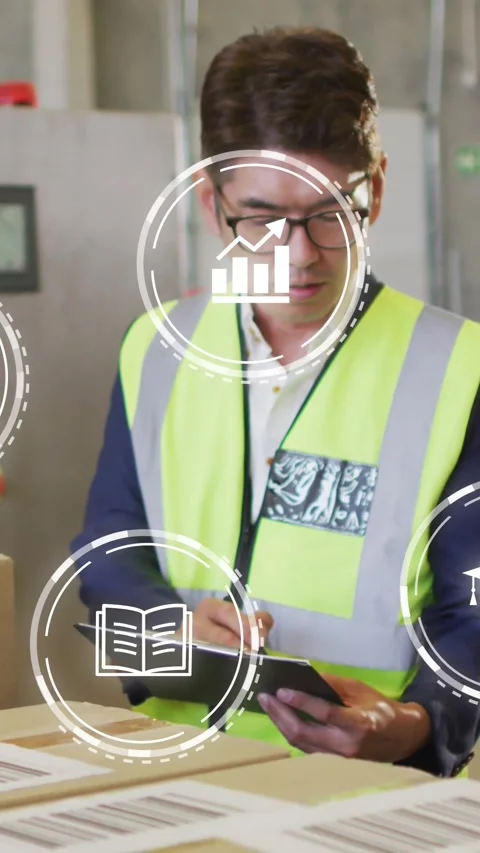 Vertical video: Packing lead checking forms after peer pointing, data chart Stock Footage 330964713