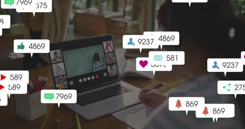 Vertical video: Page load starting alert bubbles floating over laptop screen, Stock Footage 330228406