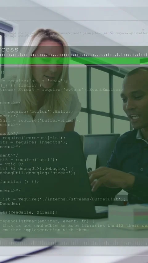 Vertical video: Pair checking laptop causing moving code bar and waveform hiding Stock-Footage 332775338
