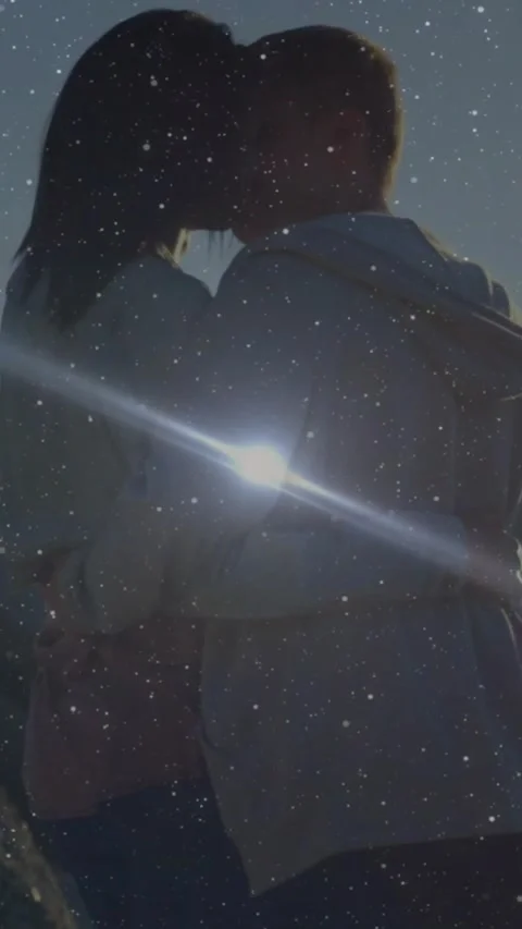 Vertical video: Pair leaning and kissing for love sun creating lens flare and Stock Footage 331047088