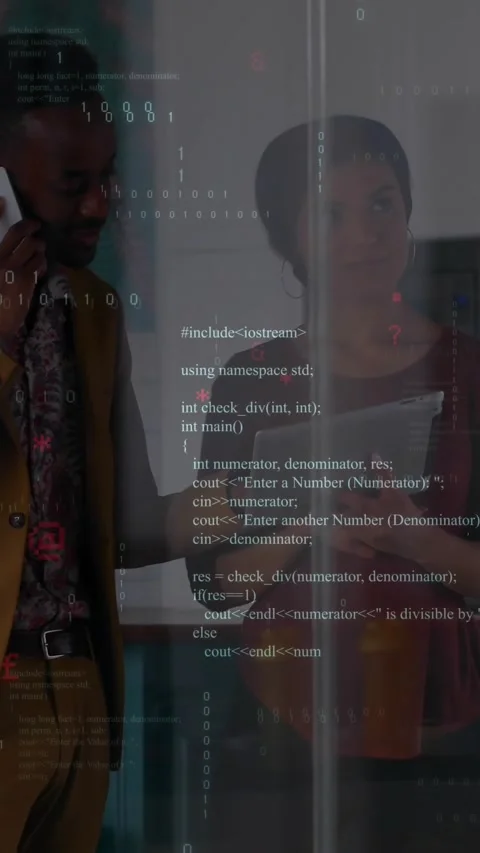 Vertical video: Pair leaning checking code on pad when man lowering phone code Stock Footage 332317709