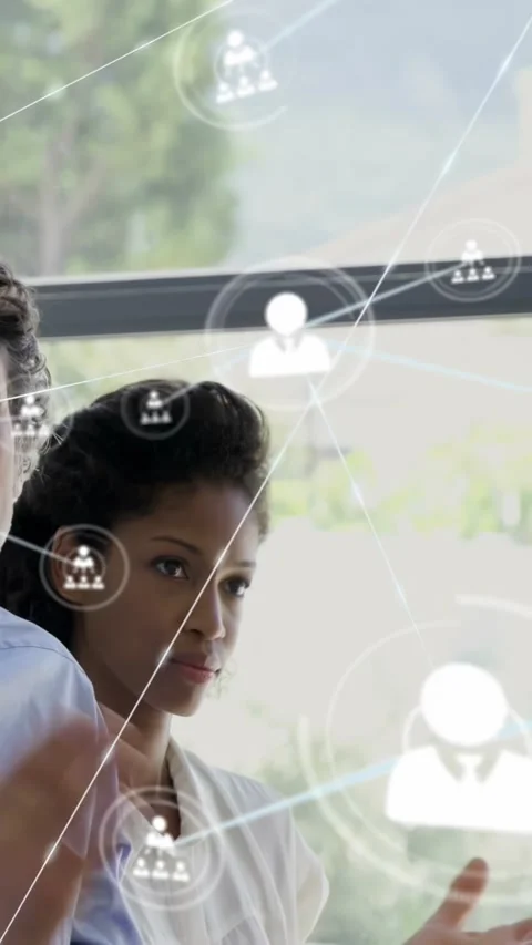 Vertical video: Pair responding to speaker clapping while business overlay Stock Footage 334598676