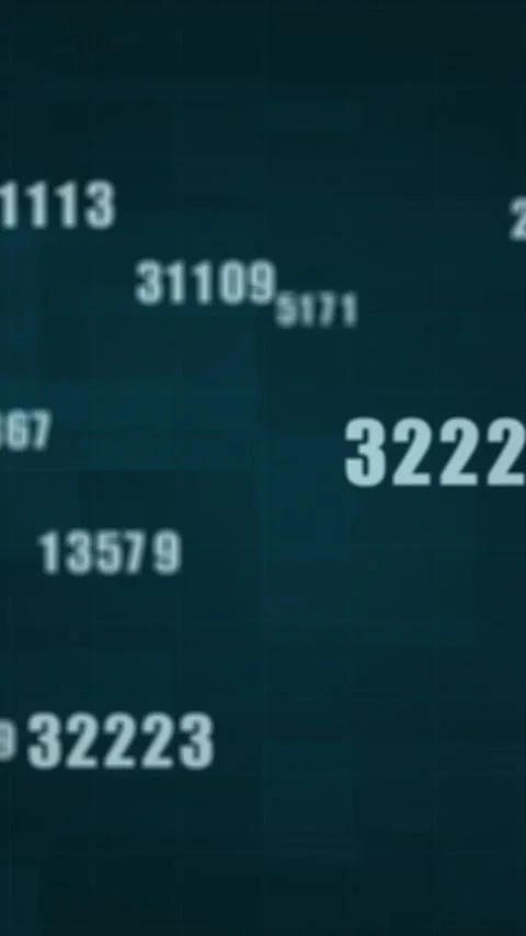 Vertical video: Pale-blue label popping, numbers drifting, grouping on dark teal Stock Footage 348570200