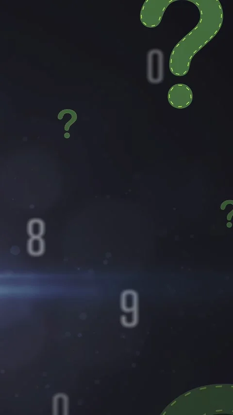 Vertical video: Pale digits rising, urging green question mark entering and Stock Footage 334792485