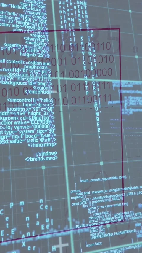 Vertical video: On pan HUD shifting right, revealing binary panel and maroon Stock Footage 335802712