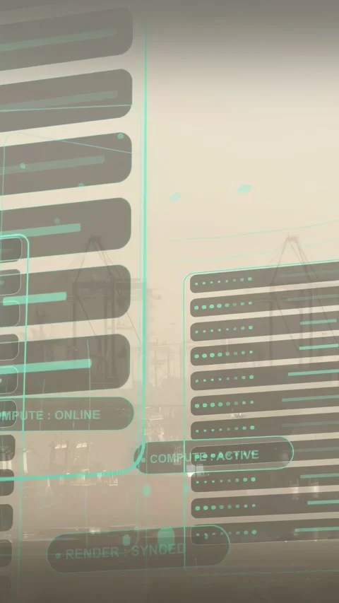 Vertical video: Panel appearing teal holo UI sliding links pulsing badges Stock Footage 333861970