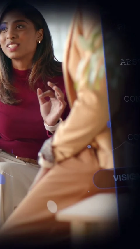Vertical video: Panel moving, exposing speaker as UI showing VISION percent, Stock Footage 333480010