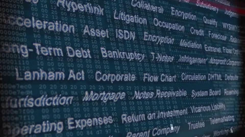 Vertical video: Panning cam showing white legal text on teal screen for news, Stock Footage 331820764
