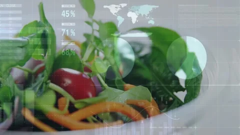 Vertical video: Panning camera right, zooming to show studio bowl with greens, Stock Footage 331404340