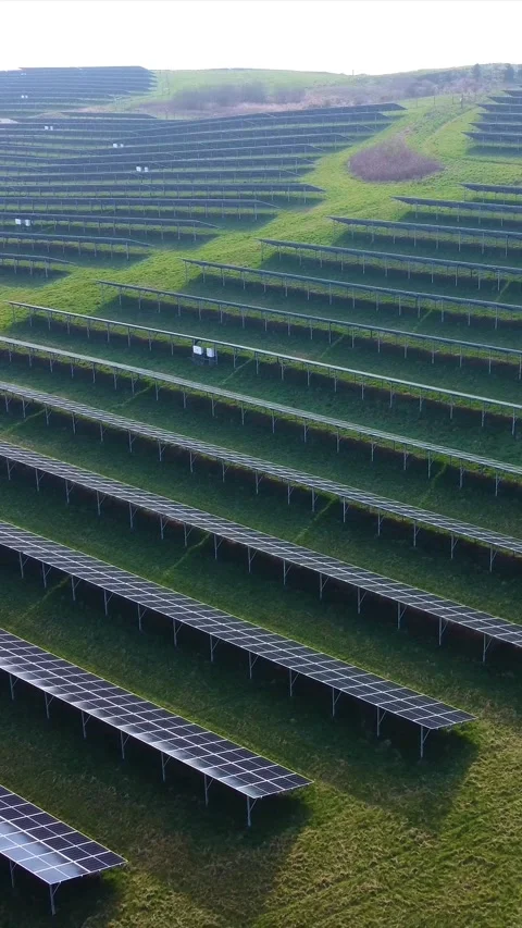 Vertical Video Panning Over Solar Panel Array in UK. Stock Footage 333383758