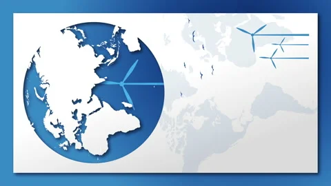 Vertical video. Paper 3D illustration of the Earth with windmills. Video stock 237346220