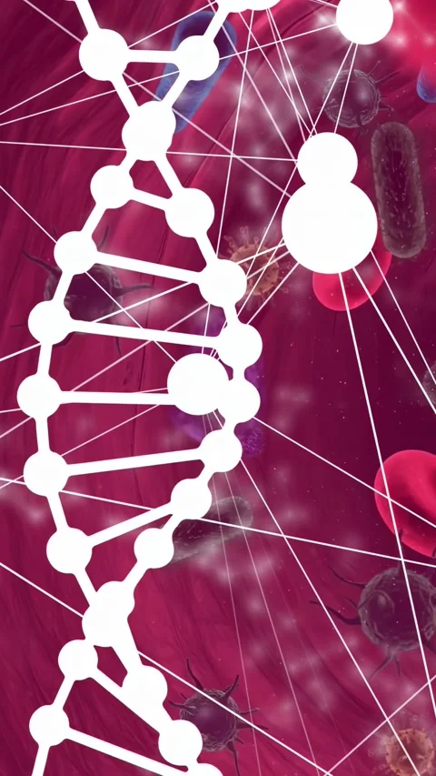 Vertical video: Parallax starting, DNA helix shifting, nodes pulsing, showing Stock Footage 335678089