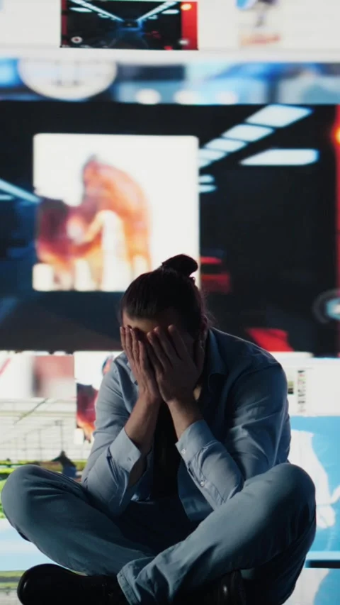 Vertical Video Paranoid guy suffers from emotional damage caused by obsessive Stock Footage 310914518