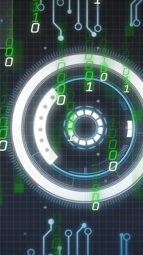 Vertical video: Partial arc completing, HUD rings rotating and pulsing while Stock Footage 328657467