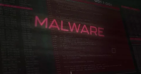 Vertical video: Partial MH blur sparking text assembling into MALWARE for Stock Footage 331756311