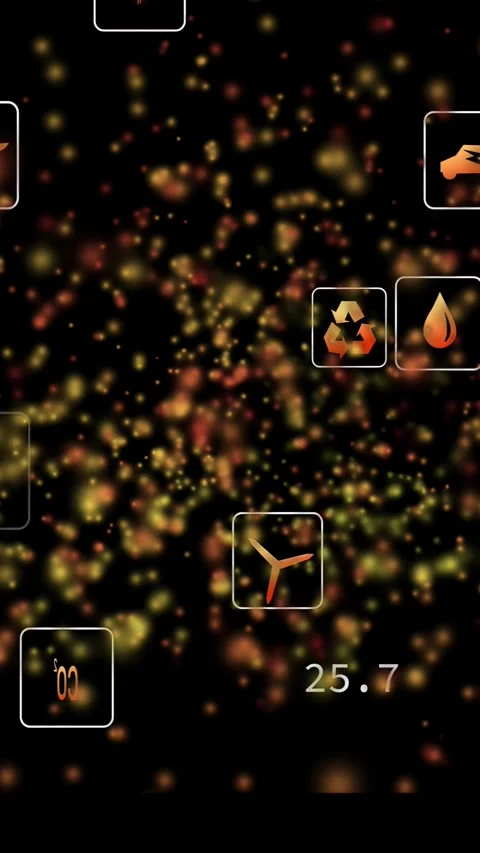 Vertical video: Particle cloud expanding from top, showing energy data with icon Stock Footage 330358737