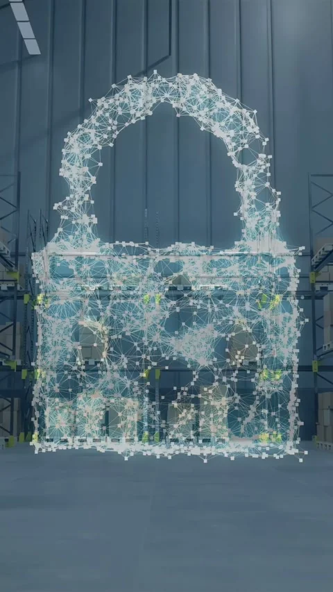 Vertical video: Particle cloud rising from floor, forming lock then morphing Stock Footage 334530084