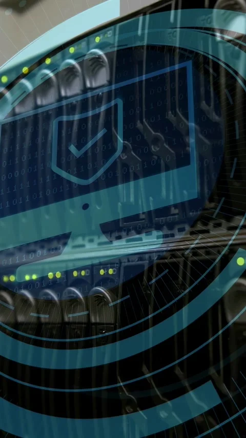 Vertical video: Particle spark starting drive bays HUD, rotating rings scanning Stock Footage 332845623
