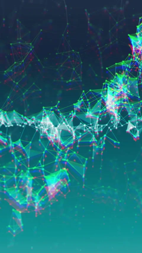 Vertical video: Passing wave causing ribbon network of nodes waving and Stock Footage 348492129
